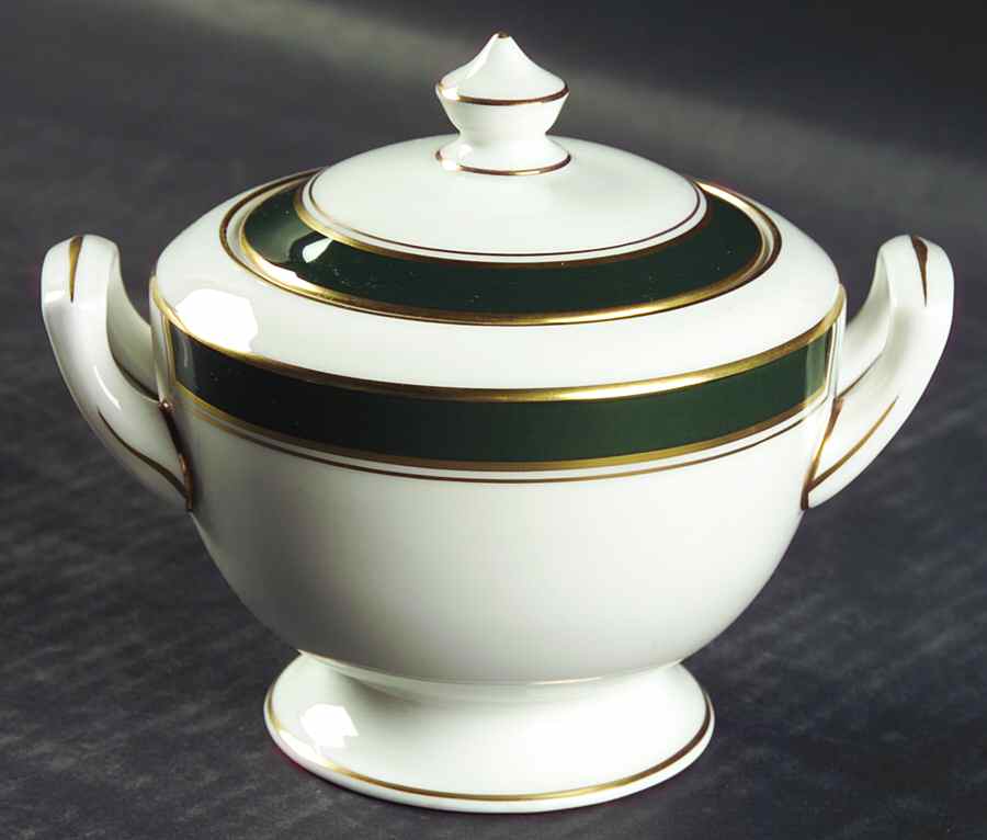 Howard Leather Green Sugar Bowl & Lid by Royal Worcester-1