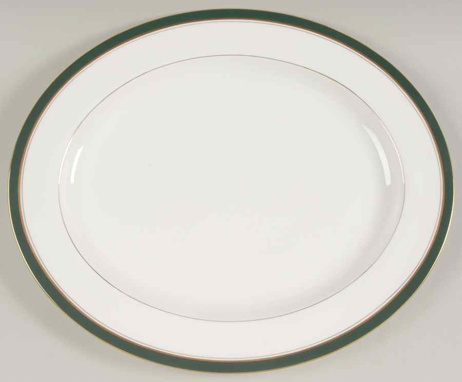 Howard Leather Green 15" Oval Serving Platter by Royal Worcester-1