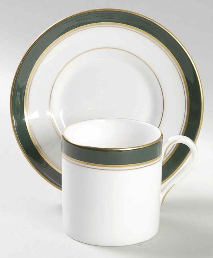 Howard Leather Green Flat Demitasse Cup & Saucer Set by Royal Worcester-1