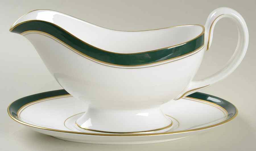 Howard Leather Green Gravy Boat & Underplate by Royal Worcester-1
