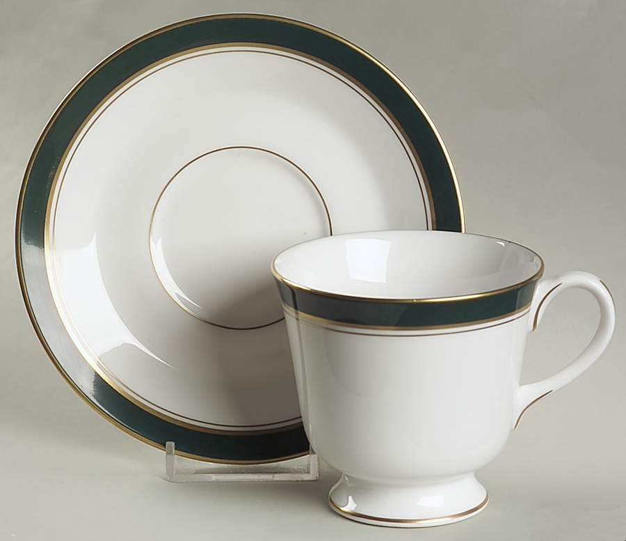 Howard Leather Green Footed Cup & Saucer Set by Royal Worcester-1