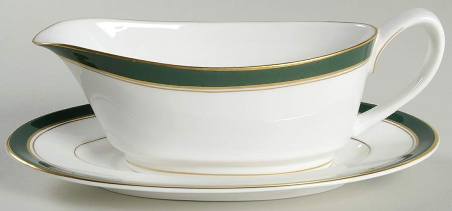 Howard Leather Green Gravy Boat & Underplate by Royal Worcester-1