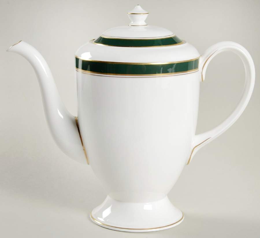 Howard Leather Green Coffee Pot & Lid by Royal Worcester-1