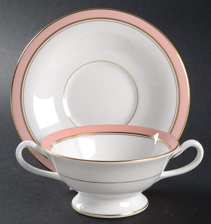 Howard Rose Footed Cream Soup Bowl & Saucer Set by Royal Worcester-1