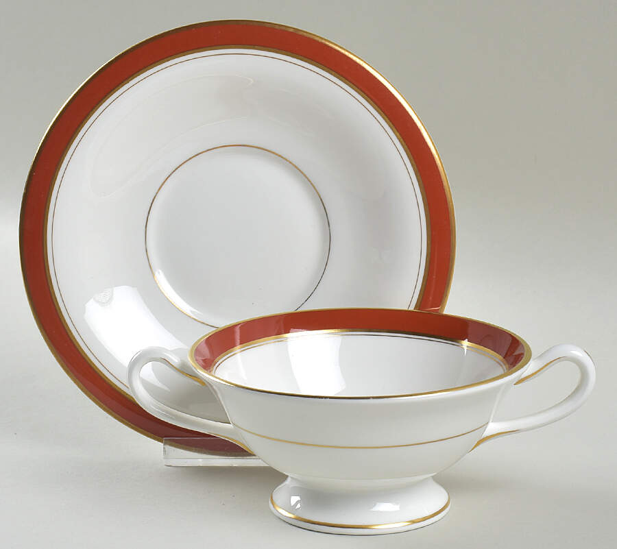 Howard Ruby Footed Cream Soup Bowl & Saucer Set by Royal Worcester-1