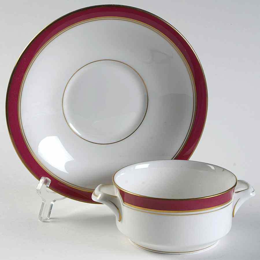 Howard Ruby Flat Cream Soup Bowl & Saucer Set by Royal Worcester-1