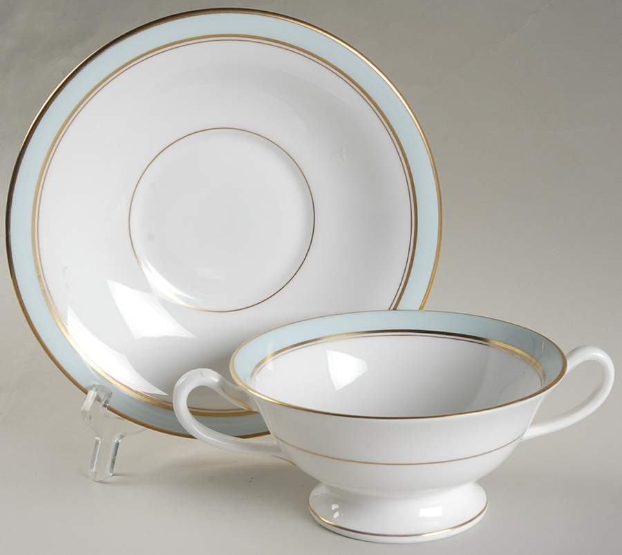 Howard Sky Blue Footed Cream Soup Bowl & Saucer Set by Royal Worcester-1