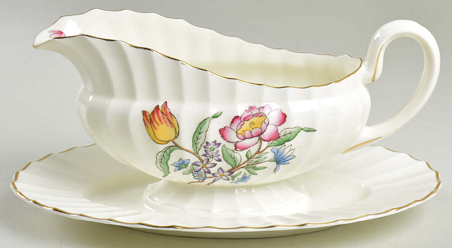 Indian Sprays Gravy Boat with Attached Underplate by Royal Worcester-1
