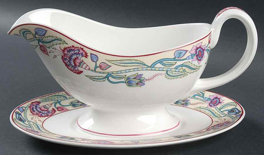 Jacobean Floral Gravy Boat & Underplate by Royal Worcester-1