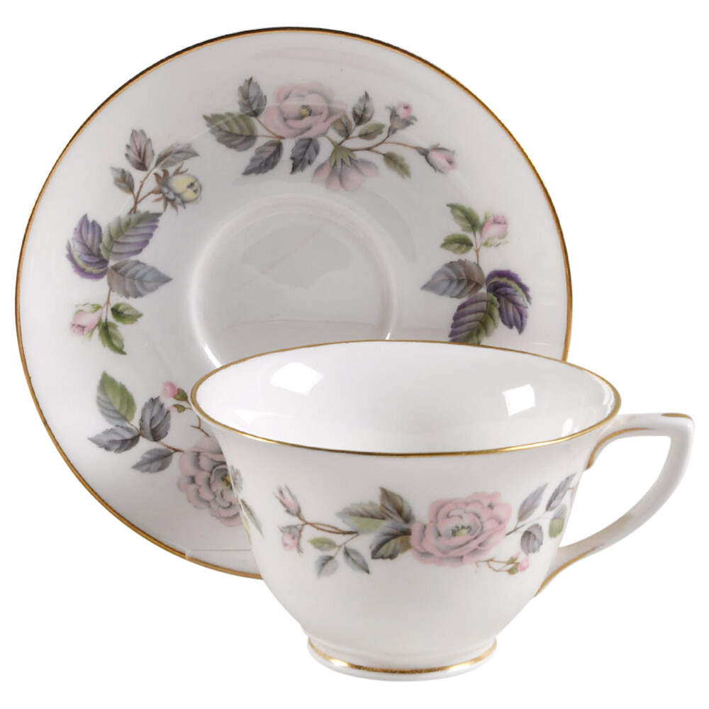 June Garland Footed Cup & Saucer Set by Royal Worcester-1