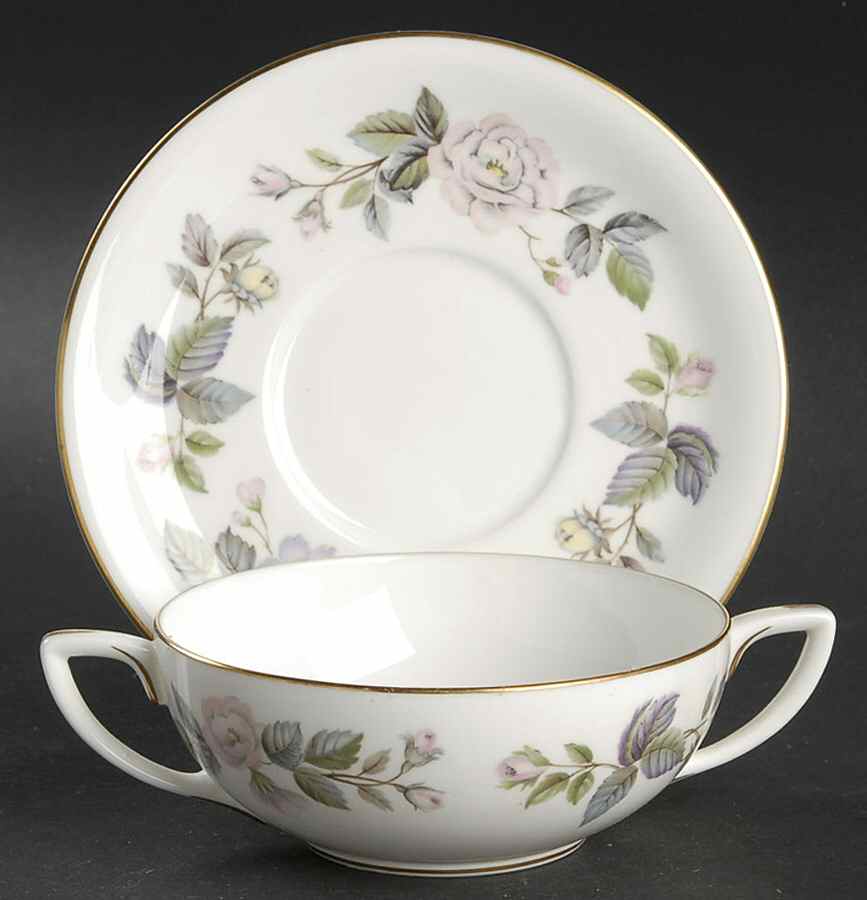 June Garland Flat Cream Soup Bowl & Saucer Set by Royal Worcester-1