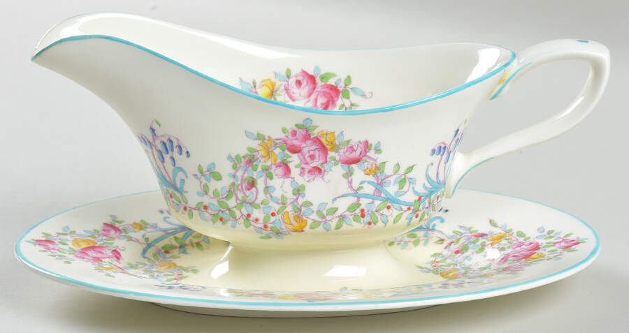 June (Z502-1) Gravy Boat with Attached Underplate by Royal Worcester-1