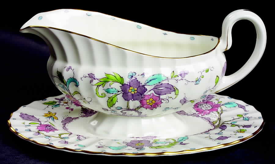Kashmir (Ribbed) Gravy Boat with Attached Underplate by Royal Worcester-1