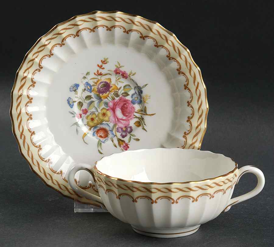 Kempsey Footed Cream Soup Bowl & Saucer Set by Royal Worcester-1
