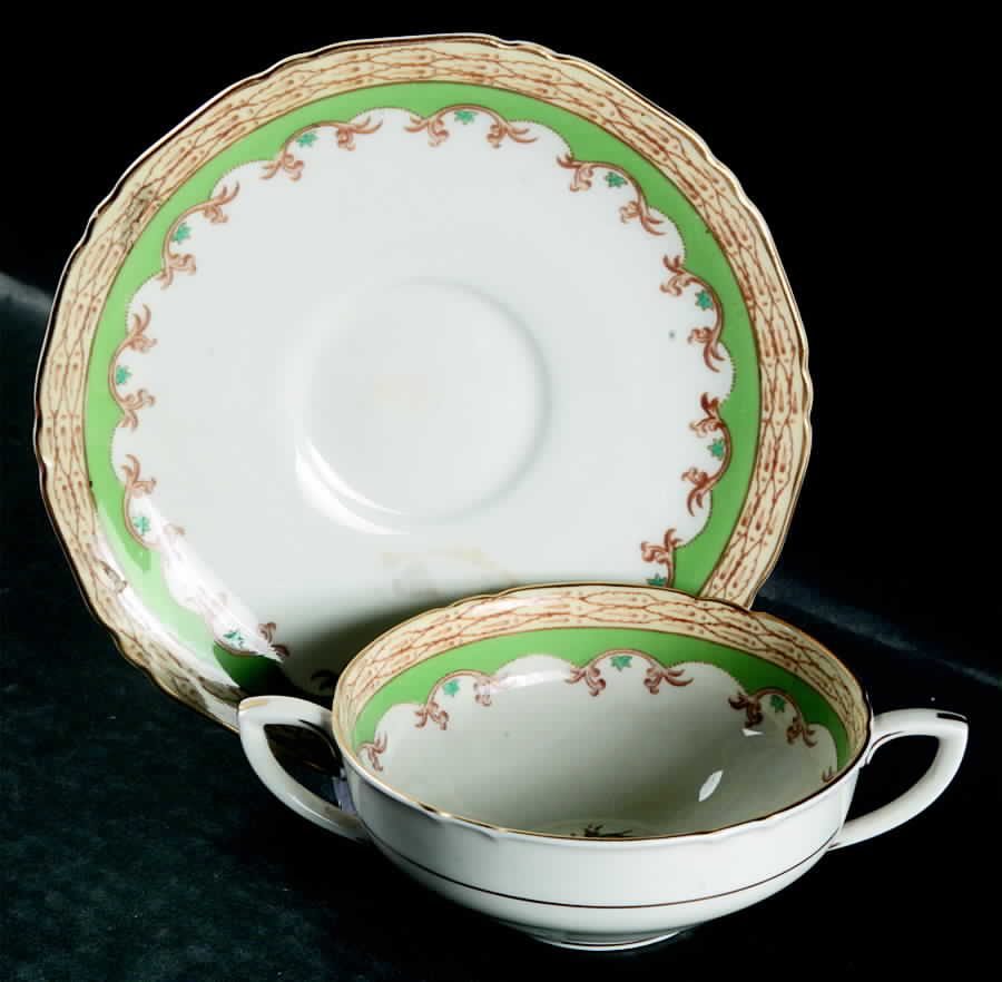 Kildare Green Flat Cream Soup Bowl & Saucer Set by Royal Worcester-1