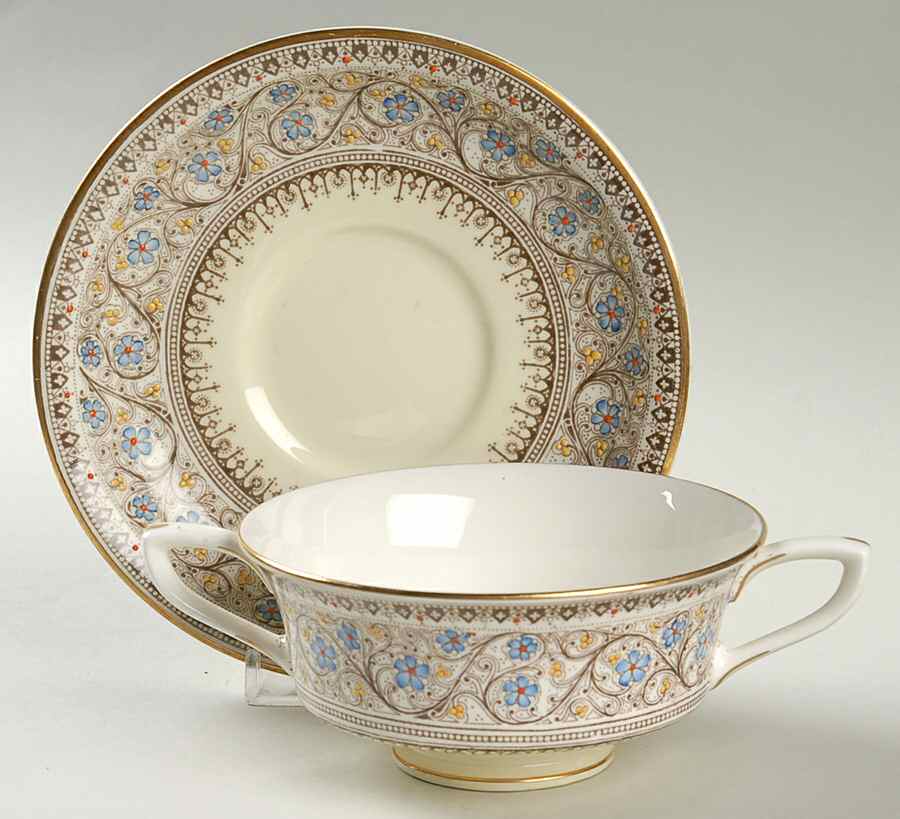 Lady Evelyn Footed Cream Soup Bowl & Saucer Set by Royal Worcester-1