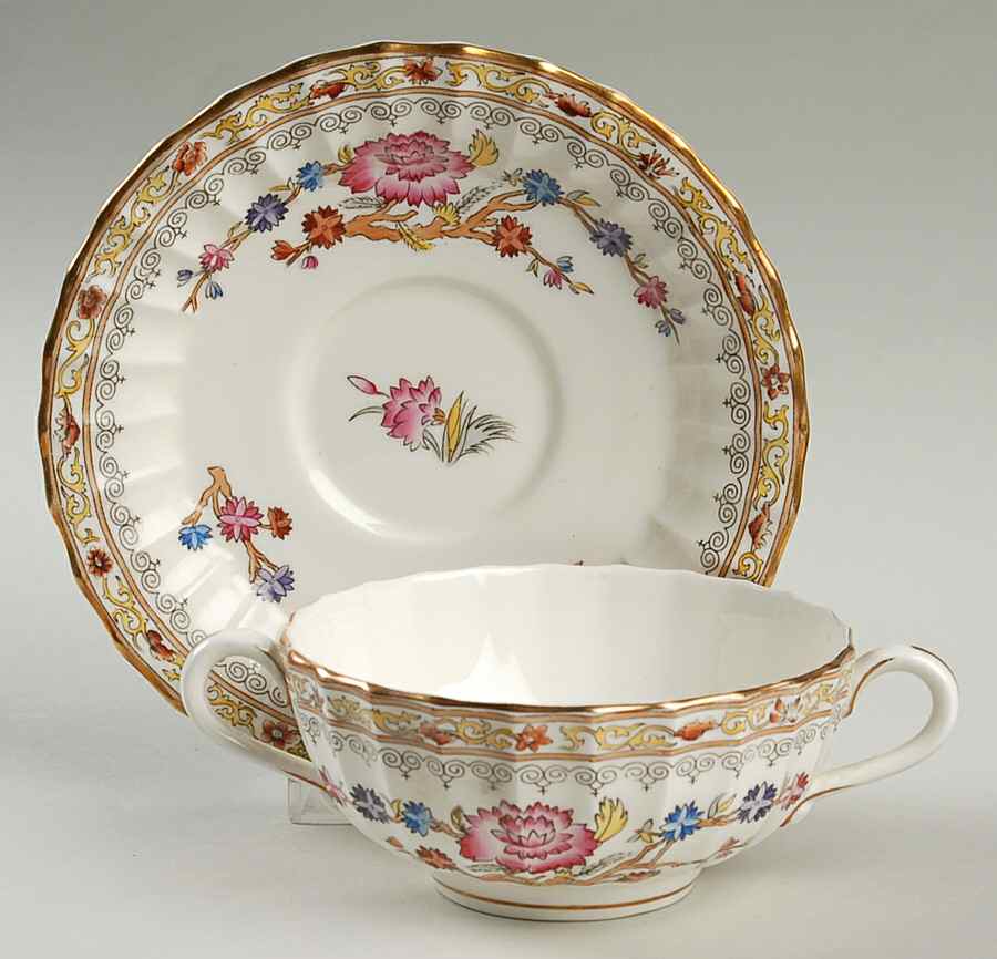 Lady Hamilton Footed Cream Soup Bowl & Saucer Set by Royal Worcester-1