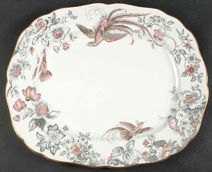 Lakme Pink and Gray 16" Oval Serving Platter by Royal Worcester-1