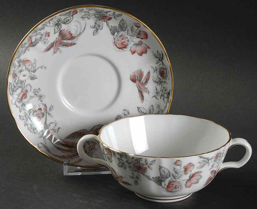 Lakme Pink and Gray Flat Cream Soup Bowl & Saucer Set by Royal Worcester-1