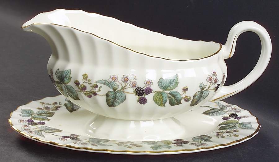Lavinia (Cream Body, Bone) Gravy Boat with Attached Underplate by Royal Worcester-1