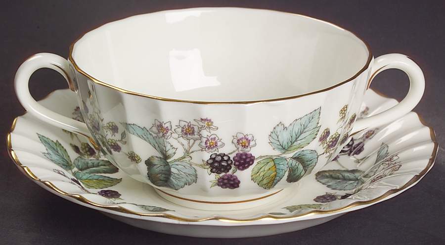 Lavinia (Cream Body, Bone) Footed Cream Soup Bowl & Saucer Set by Royal Worcester-1