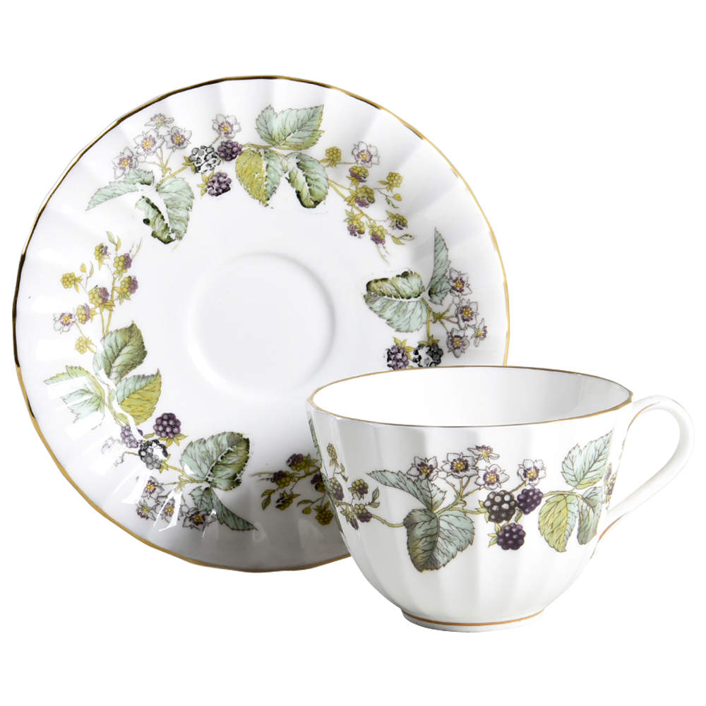 Lavinia (White Body, Bone) Flat Cup & Saucer Set by Royal Worcester-1