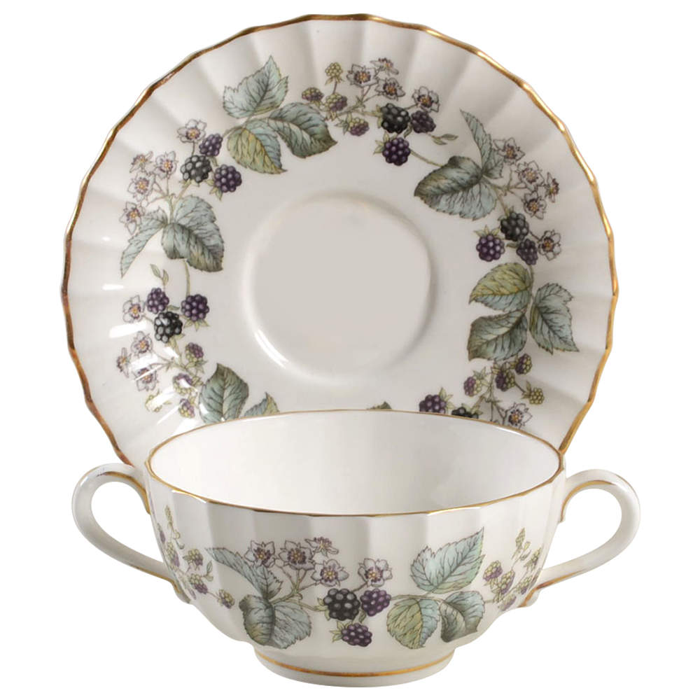Lavinia (White Body, Bone) Footed Cream Soup Bowl & Saucer Set by Royal Worcester-1
