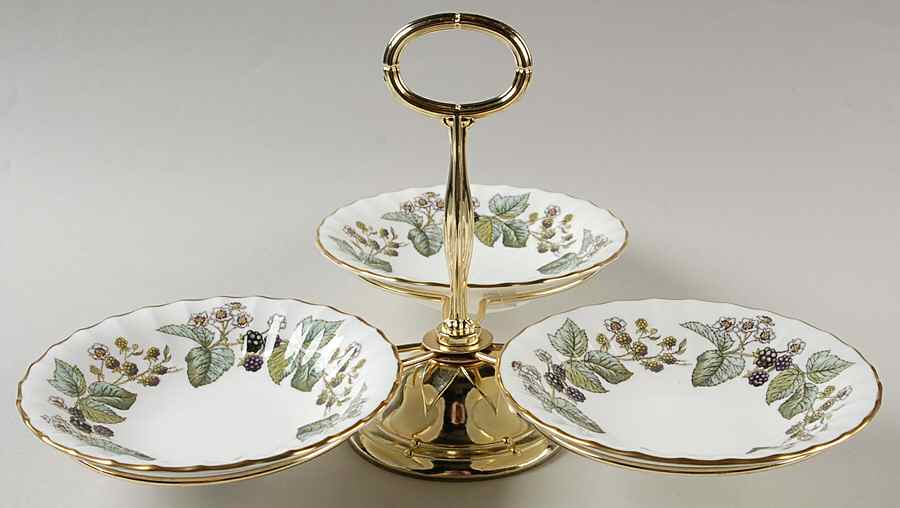 Lavinia (White Body, Bone) 7" x 12" 3-Part Relish & Metal Stand (FR) HC by Royal Worcester-1