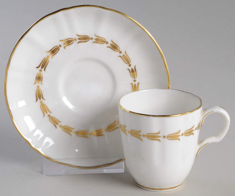 Lotus Gold and White Flat Demitasse Cup & Saucer Set by Royal Worcester-1