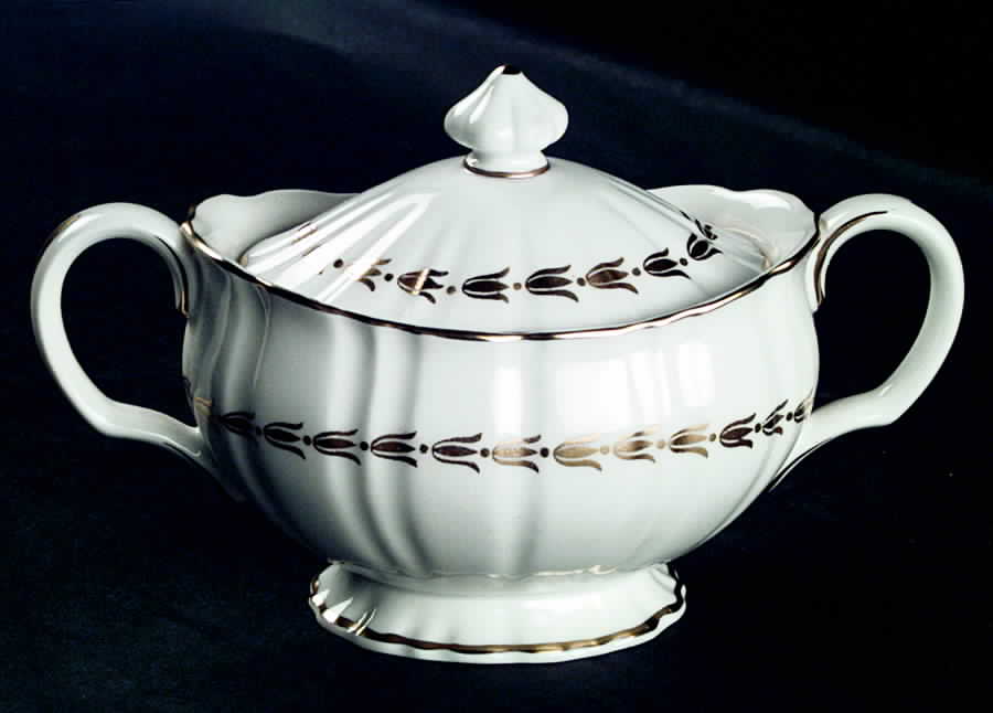 Lotus Gold and White Sugar Bowl & Lid by Royal Worcester-1