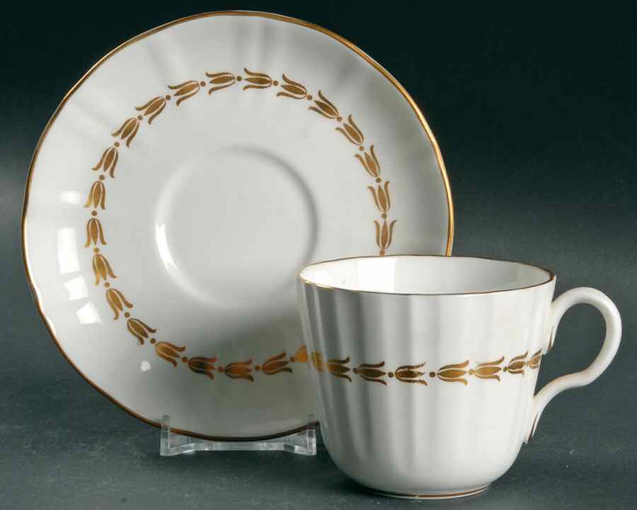 Lotus Gold and White Flat Cup & Saucer Set by Royal Worcester-1