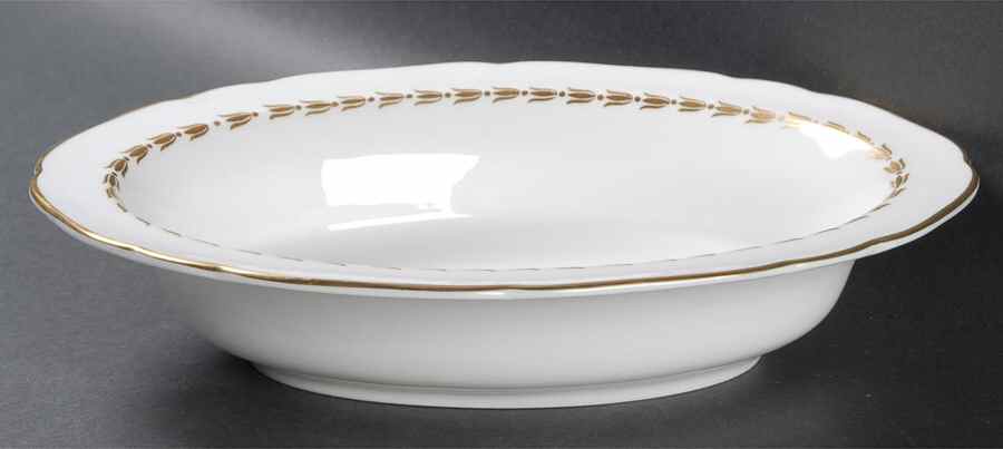 Lotus Gold and White 10" Oval Vegetable Bowl by Royal Worcester-1