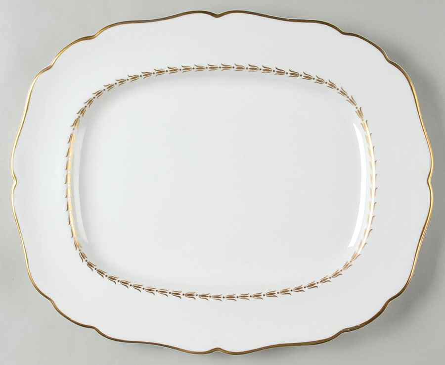 Lotus Gold and White 14" Oval Serving Platter by Royal Worcester-1