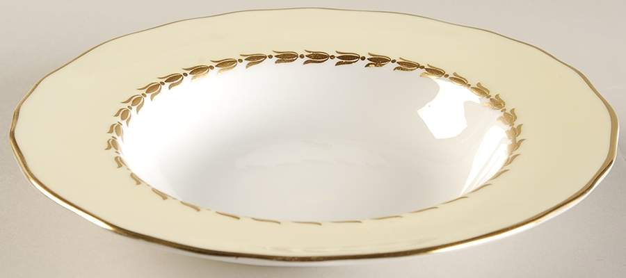 Lotus Yellow Rim Soup Bowl by Royal Worcester-1