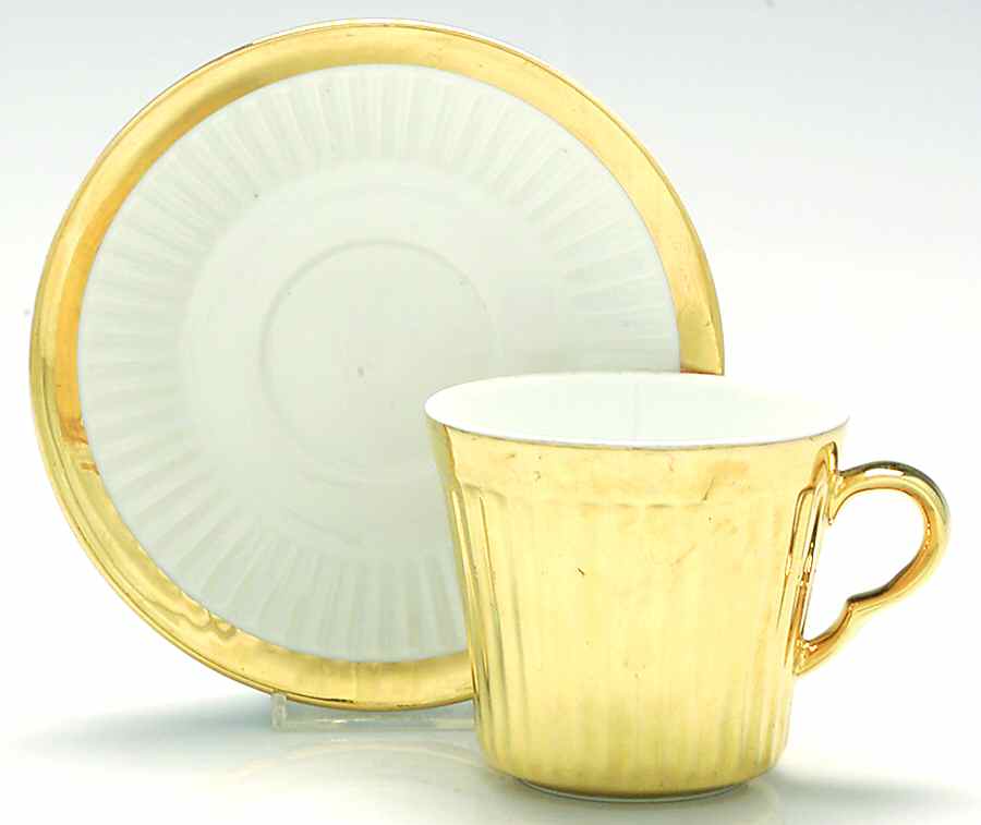 Lustre Gold Flat Cup & Saucer Set by Royal Worcester-1