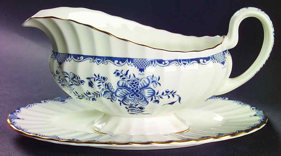 Mansfield Blue Gravy Boat & Underplate by Royal Worcester-1