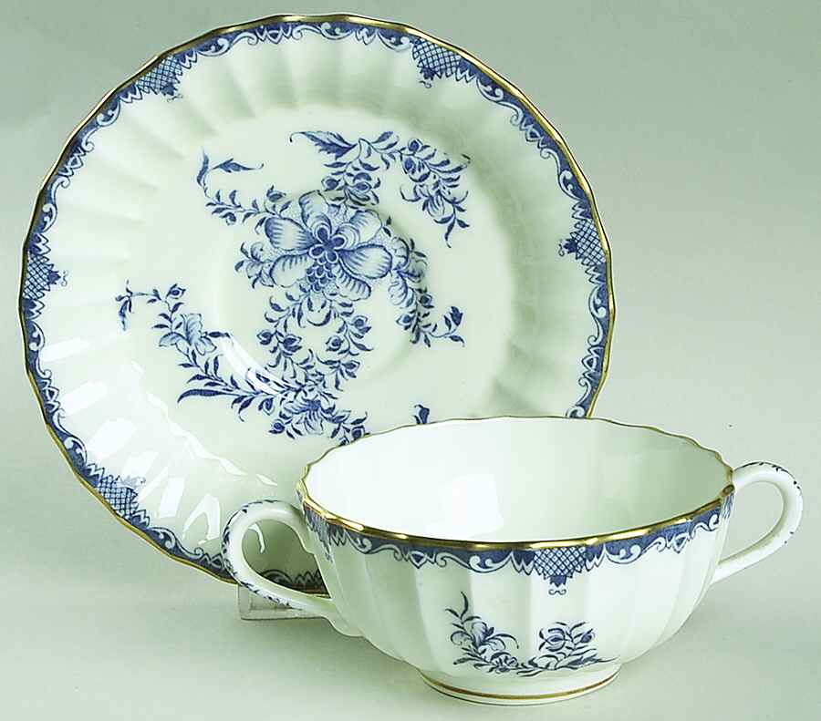 Mansfield Blue Footed Cream Soup Bowl & Saucer Set by Royal Worcester-1