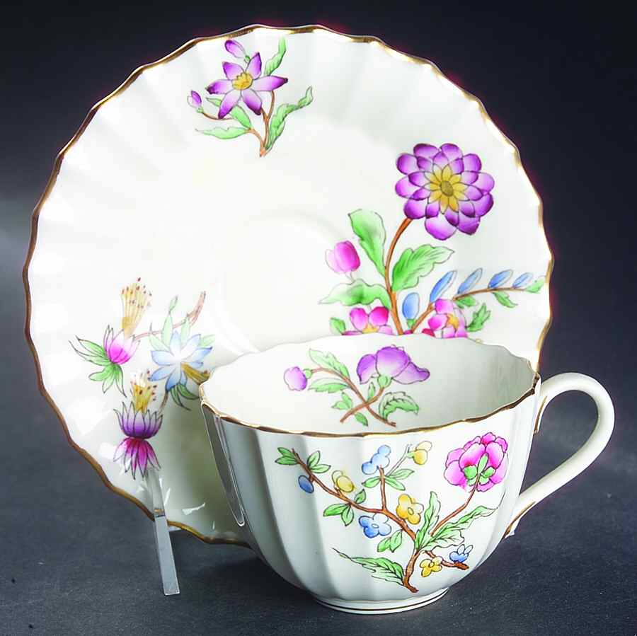 Mandalay (Z2142, Multicolor Flowers) Flat Cup & Saucer Set by Royal Worcester-1