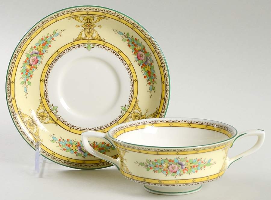 Marjorie Yellow Footed Cream Soup Bowl & Saucer Set by Royal Worcester-1