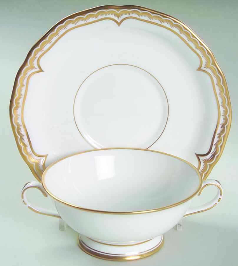 Marquis (Newer, 1991) Footed Cream Soup Bowl & Saucer Set by Royal Worcester-1
