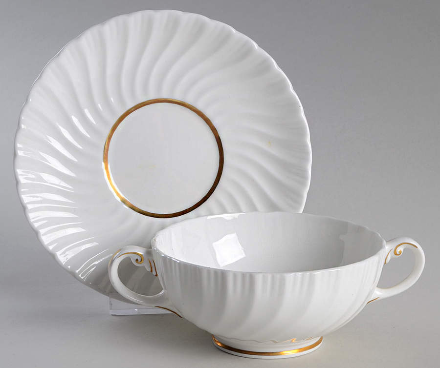 Mayfair Footed Cream Soup Bowl & Saucer Set by Royal Worcester-1