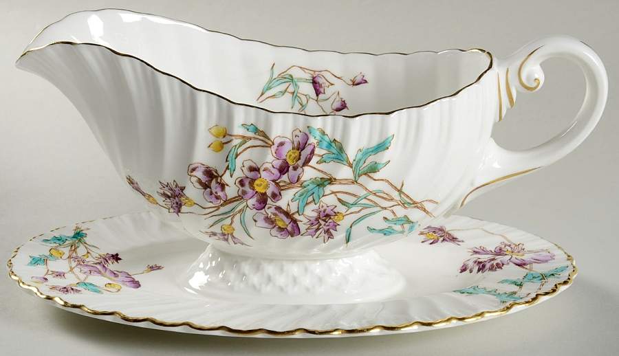Meadowsweet (Lavender & Blue) Gravy Boat with Attached Underplate by Royal Worcester-1