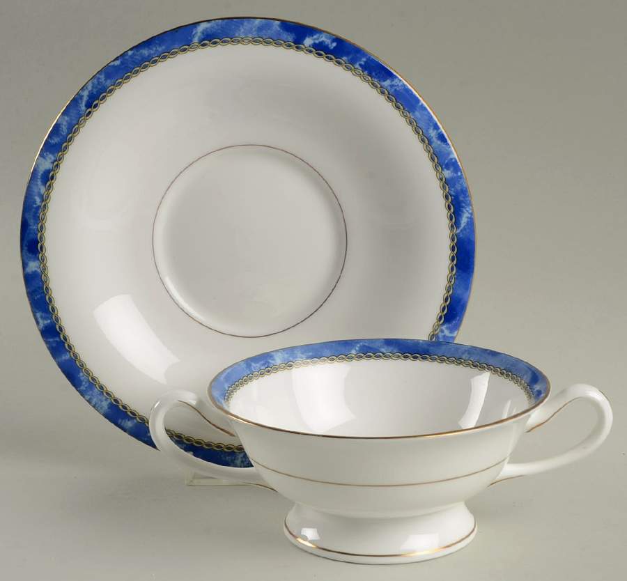 Medici Blue Footed Cream Soup Bowl & Saucer Set by Royal Worcester-1