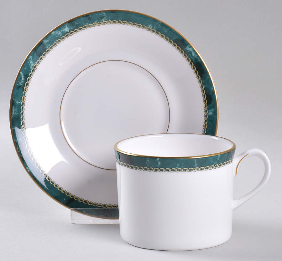 Medici Green Flat Cup & Saucer Set by Royal Worcester-1