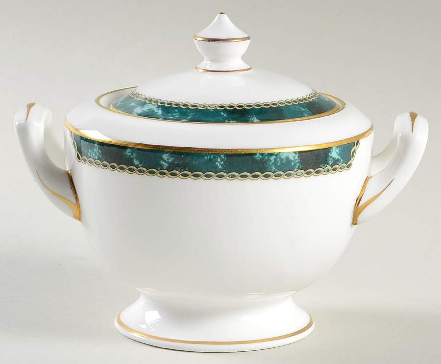 Medici Green Sugar Bowl & Lid by Royal Worcester-1