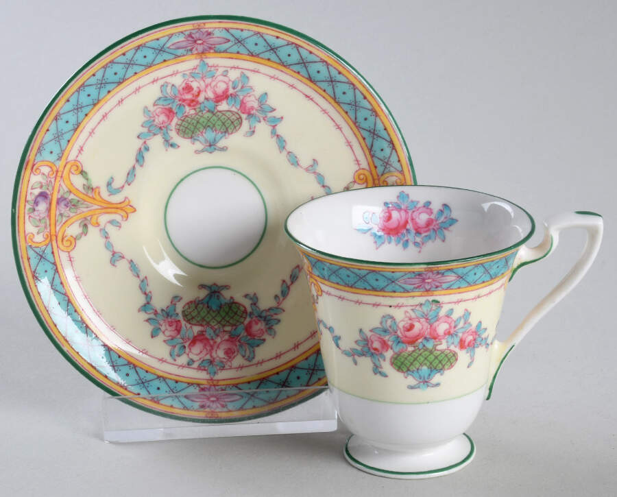 Melba Cream Rim Footed Demitasse Cup & Saucer Set by Royal Worcester-1