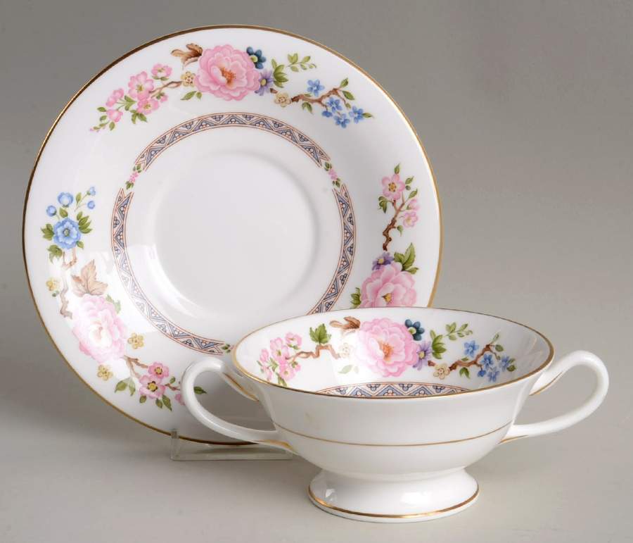 Mikado Footed Cream Soup Bowl & Saucer Set by Royal Worcester-1