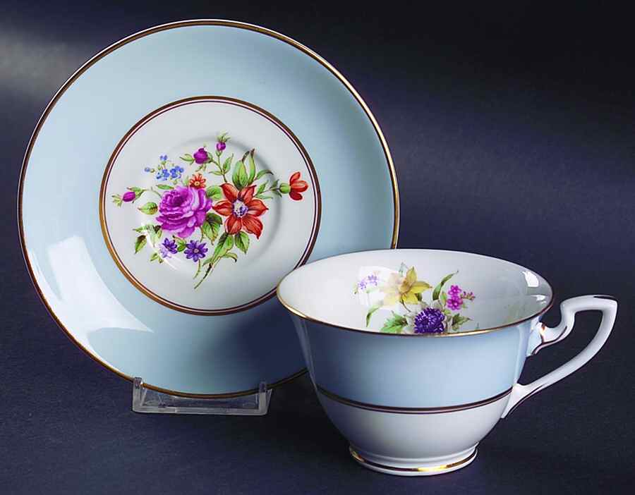 Miranda Blue Footed Cup & Saucer Set by Royal Worcester-1