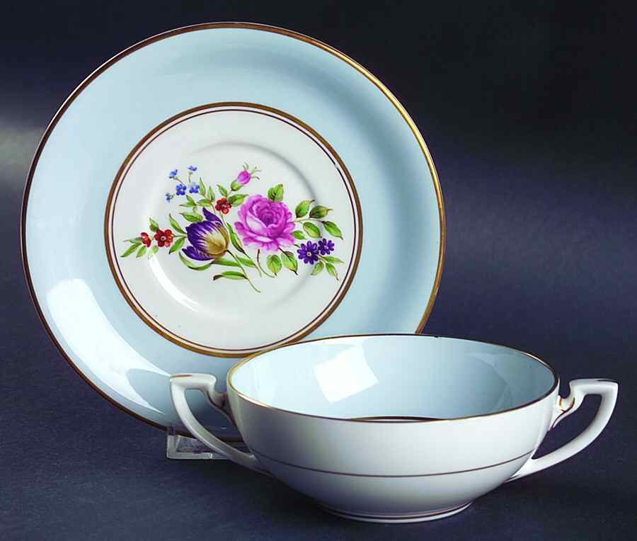 Miranda Blue Flat Cream Soup Bowl & Saucer Set by Royal Worcester-1