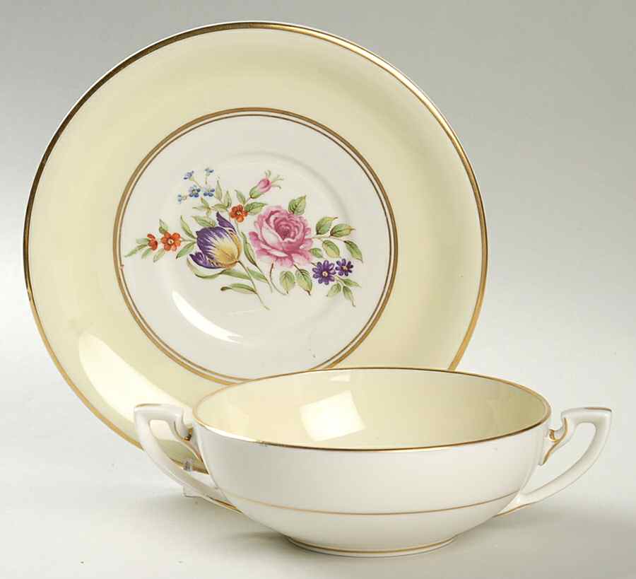 Miranda Yellow Flat Cream Soup Bowl & Saucer Set by Royal Worcester-1